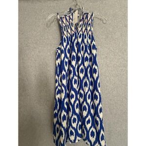 THML Dress Womens Small Blue Geometric Embroidered Tassel Boho Sundress